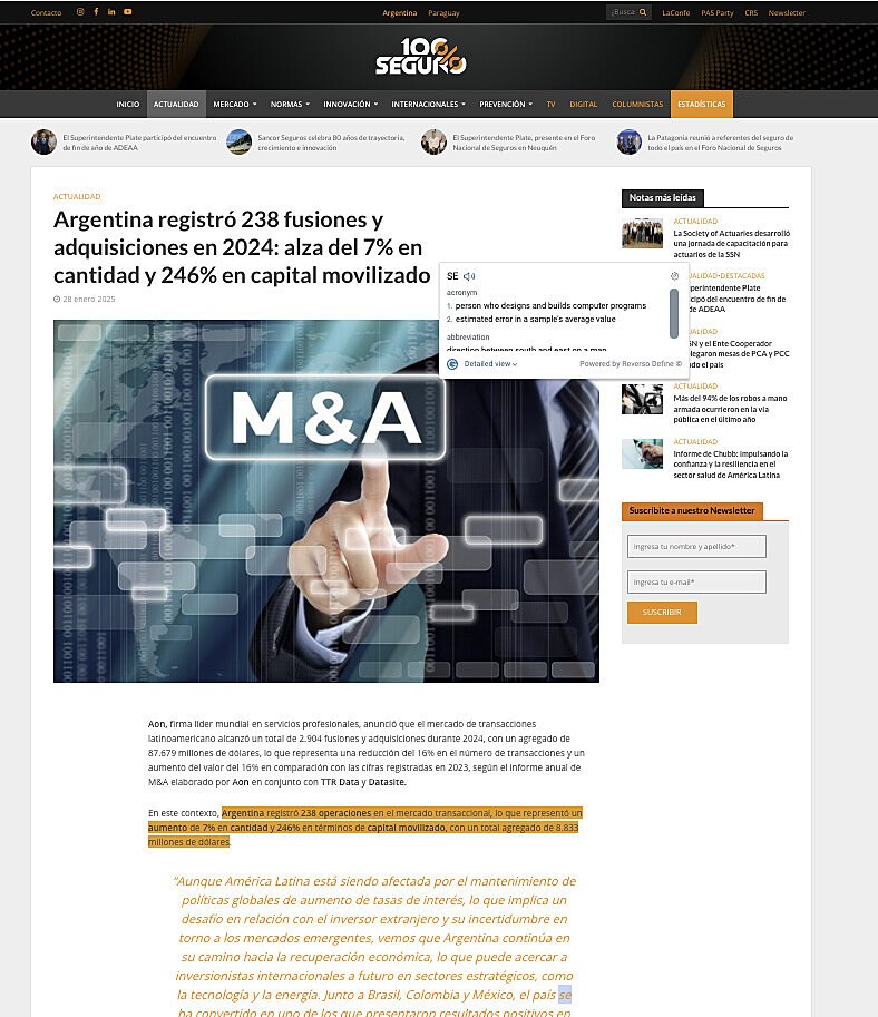 Argentina registr� 238 fusiones y adquisiciones en 2024: alza del 7% en cantidad y 246% en capital movilizado